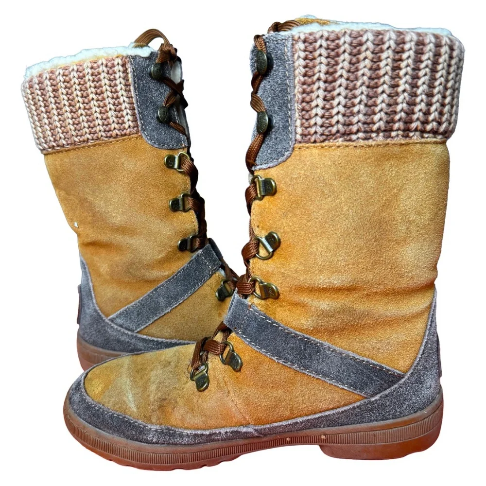 Bear Paw‎ Women's Size 7 Suede Leather Shearling Lamb Fur Winter Boots Mukluks
